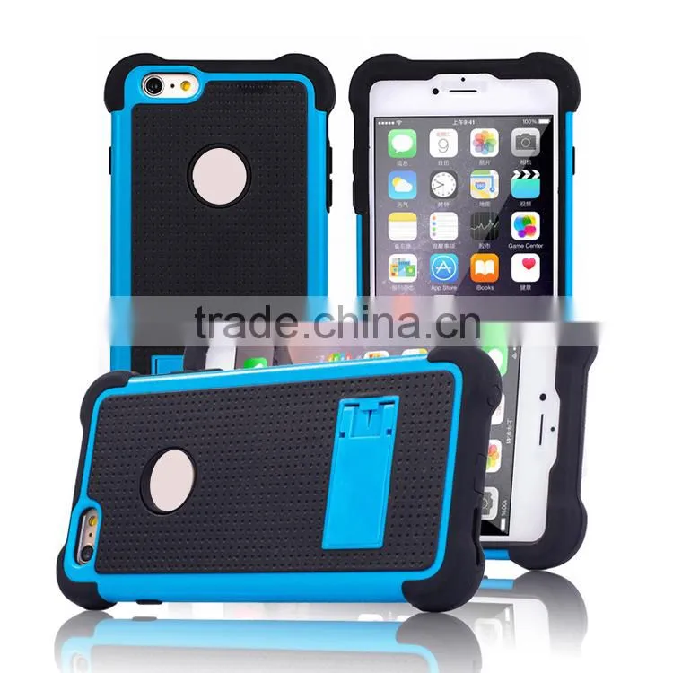 China Manufacturer Anti-throw 3 in 1 dual layer case with kickstand TPU PC Silicon protective case cover for Apple iphone 6