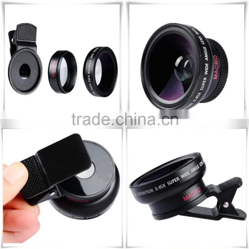 Newest Premium Quality 0.45X HD Super Wide Angle Lens 12.5X Macro 2 in 1 Lens Kit for iPhone 6S SE 5S Huawei HTC
