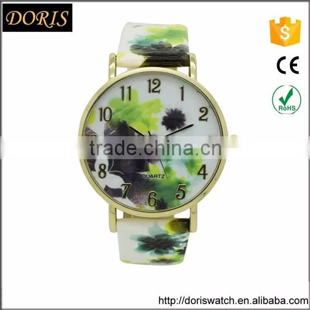 Stylish pattern painting leather strap watches color wrist watch women Quartz watch