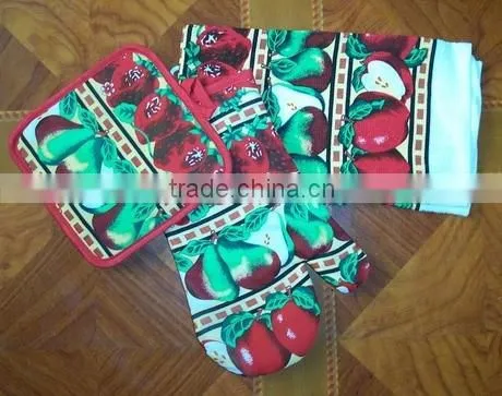 printed cotton kitchen oven mitts set with towel and pot holder bulk buy from china