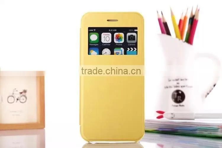 hidden window view super slim flip case for iphone 6 4.7 inch custom is available, for iphone 6 window view case with stand