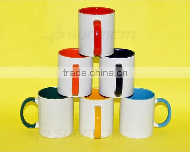 Wholesale white blank outside and color inside ceramic sublimation mug