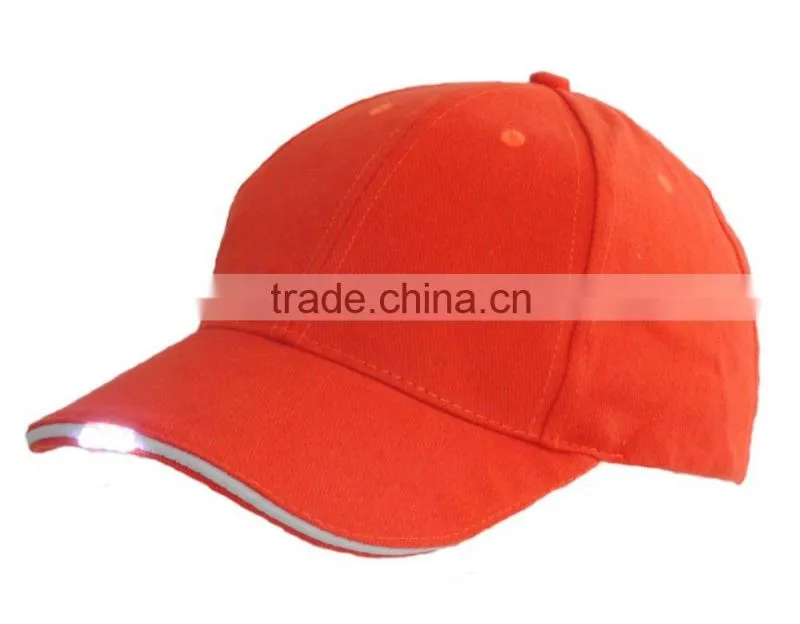 Hot sale 6 panel embroidery fishing baseball cap with led light