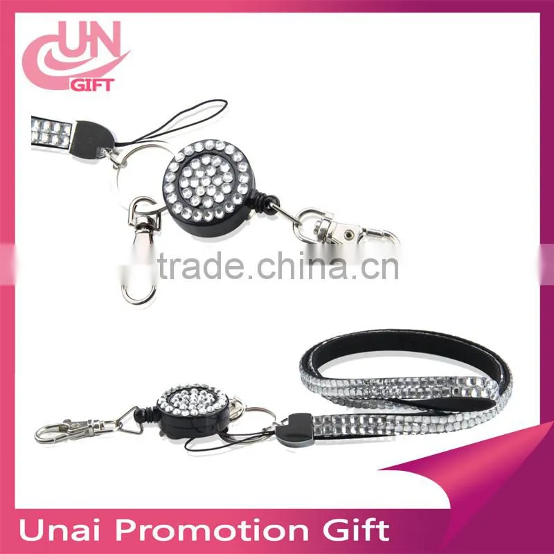 Hot selling diamond cheap rhinestone lanyard with id badge holder