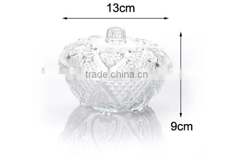 colored glass fruit bowl with glass lid
