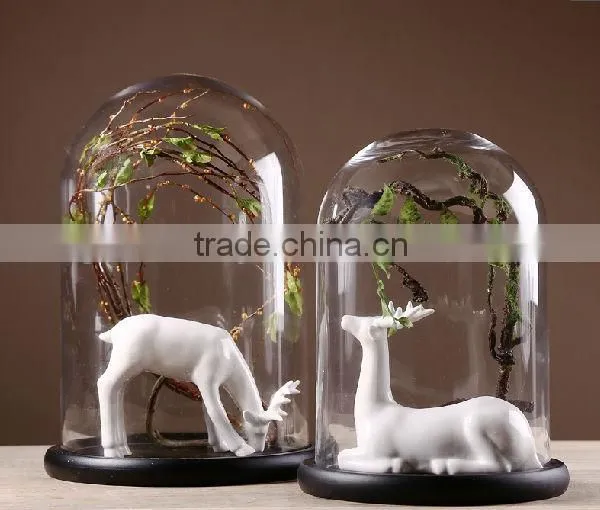 Wholesale clear glass bell jar with wooden base, high quality glass bell jar dome manufacture