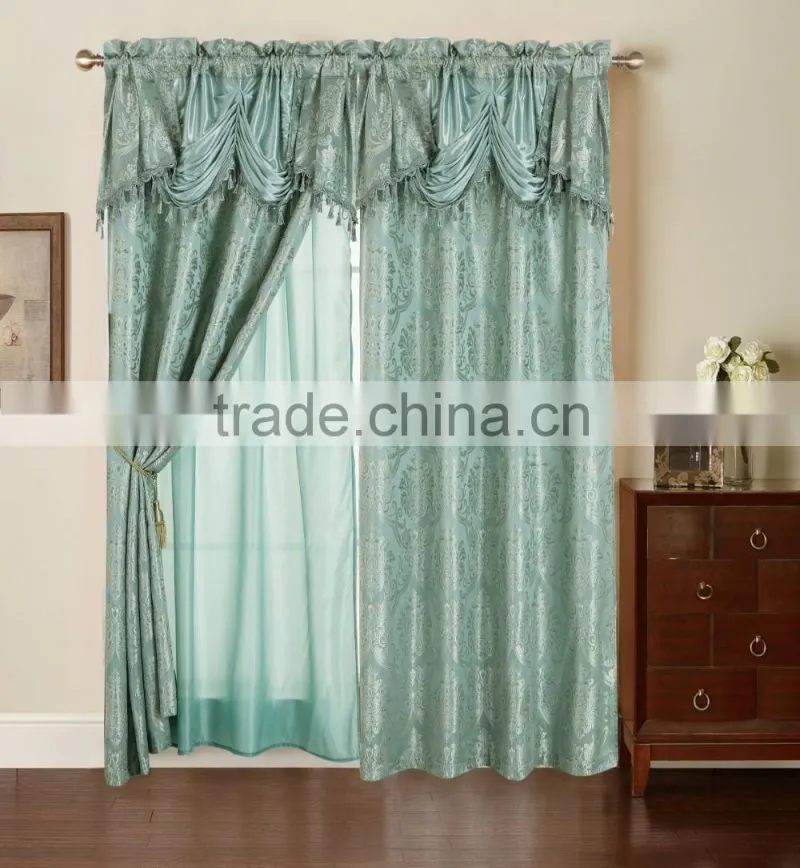 2 layers bedroom curtain Fringe Jacquard Curtain In Luxury Valance With Back