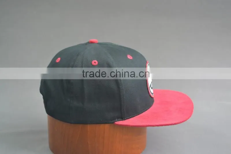 Black and red flat brim snapback