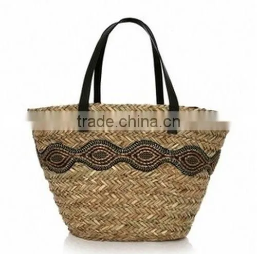 New Arrival PP straw beach bag stripe wheat straw beach bag