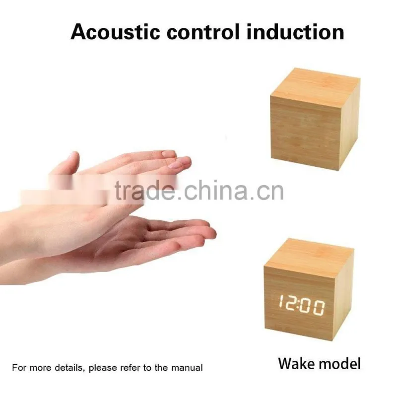 factory price digital led wooden Desk clock with alarm