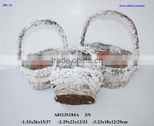 birch flower pot with snow decoration