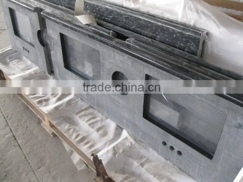 Top quality absolute black granite double sink bathroom vanity top
