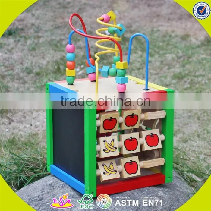 2017 wholesale wooden cubic wire bead children wooden cubic wire bead colorful wooden cubic wire bead W11B060
