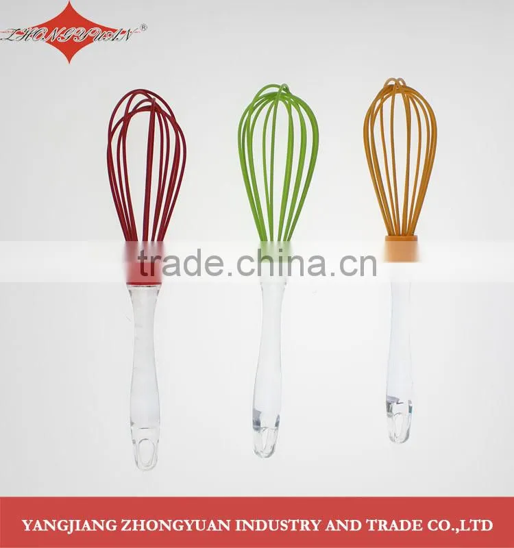 Food grade egg tool silicone coated head wires egg whisk with plastic handle