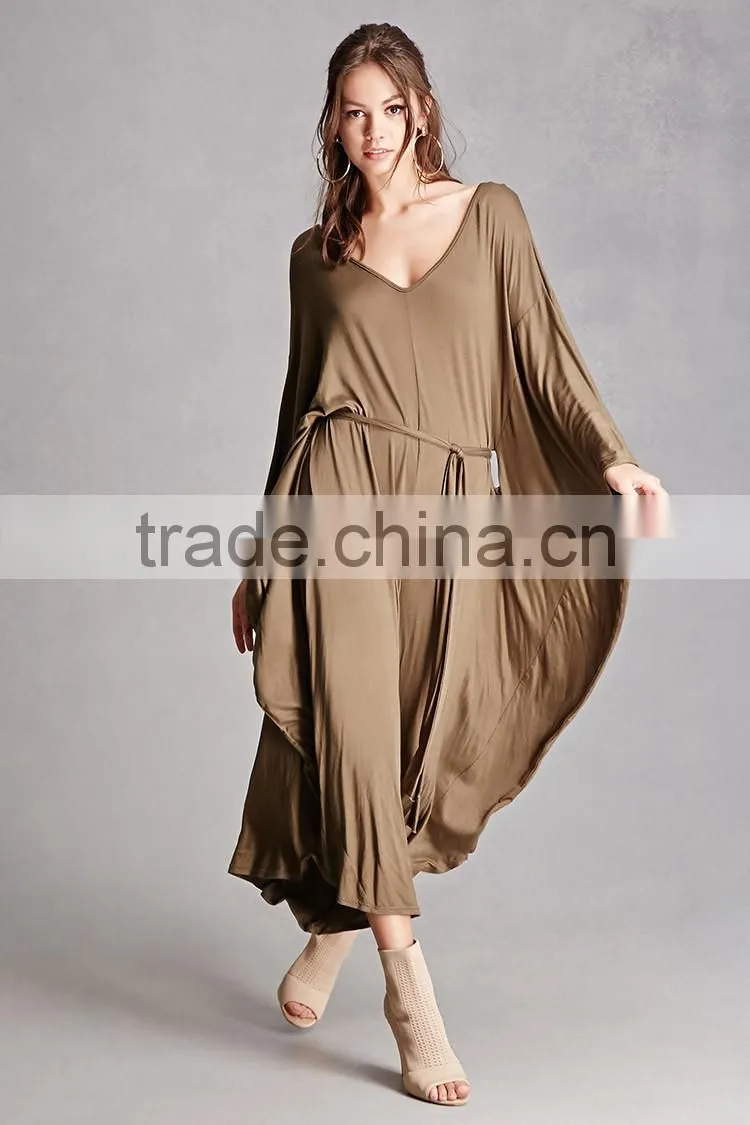 new design ladies suit One Piece 95% rayon, 5% spandex Self-tie Waist Dolman Cocoon custom made Wide Leg ladies jumpsuit