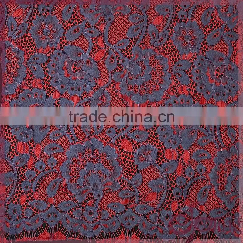 2 colors colorful floral warp knitting lace,jacquard cotton nylon cord lace fabric for dress