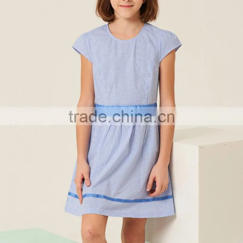 2017 summer new children's cotton school girl belted plaid dress