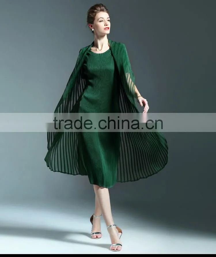 Wholesale England style chiffon spliced wrinkled midi dress for lady