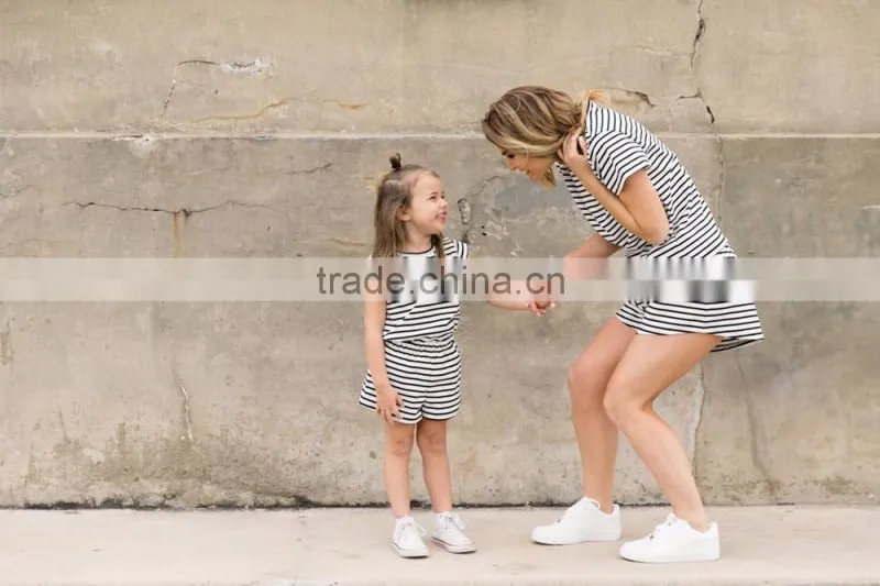 2016 summer stripe printing matching mother daughter dresses clothes