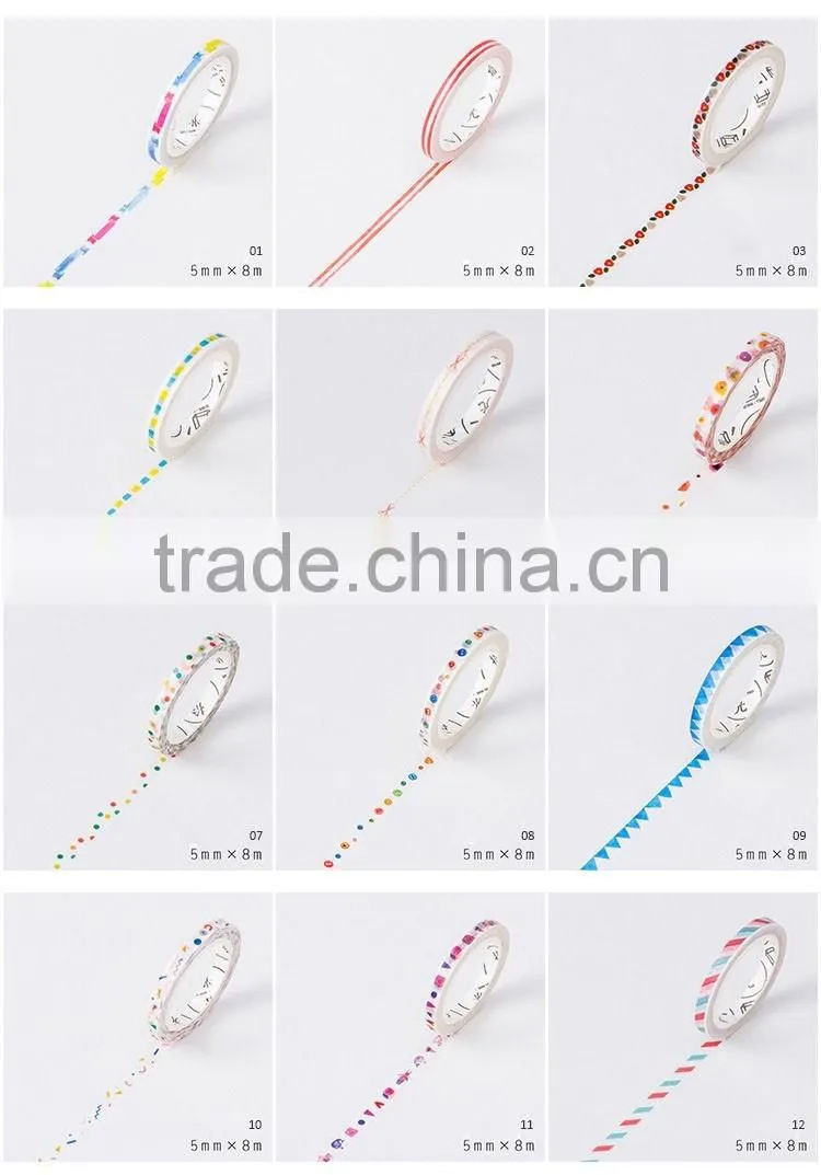 Muilt patterns Japanese washi tape 5mm*8m planner adhesive tape customizable