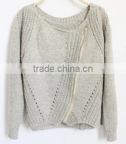 2014 hot sell wholesale high quality cotton long sleeve fashionable zip-up cardigan
