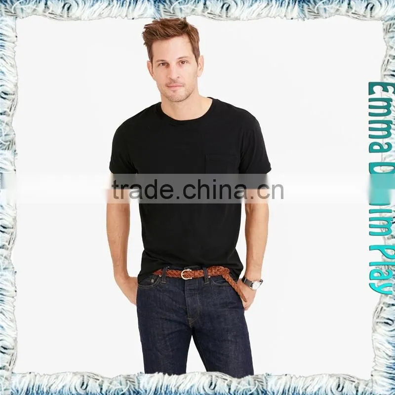 2017 Mens Solid Black Colorfast Blank Organic Cotton Round Neck T-Shirt