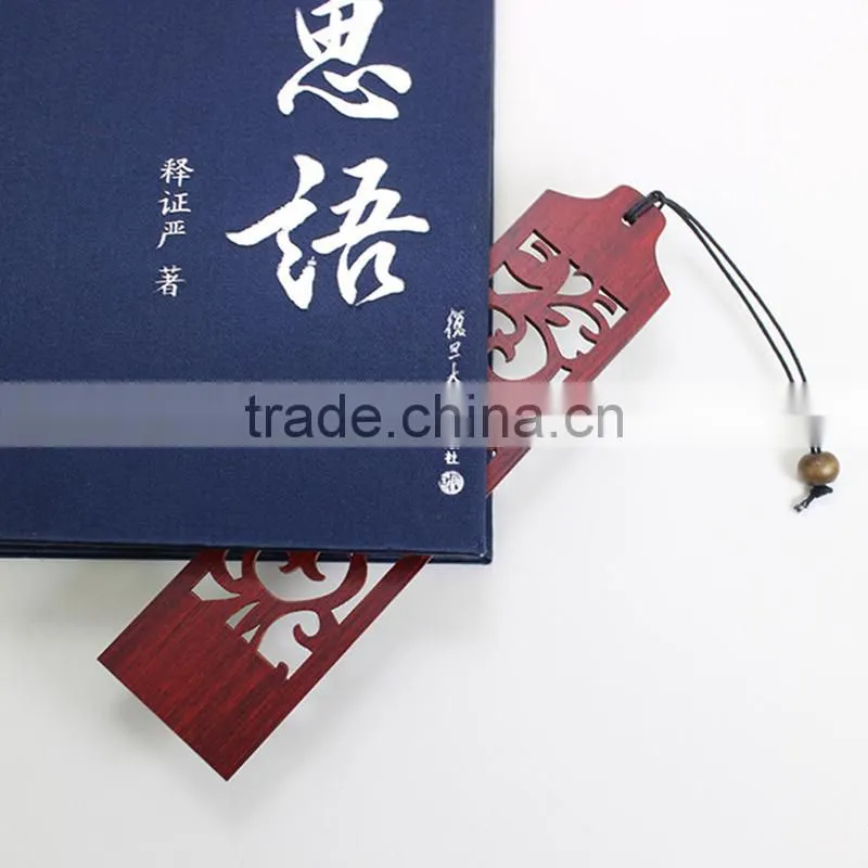 Chinoiserie Craft Flower Through Carved Wooden Bookmark
