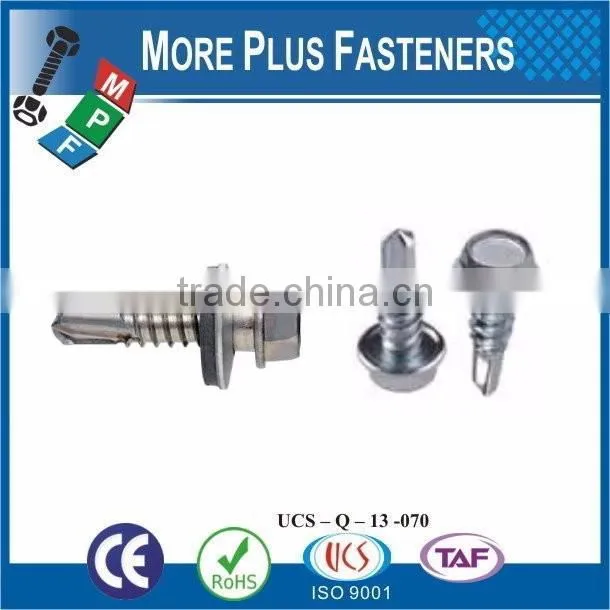 Taiwan #12-14 x 2" Hex - Unslotted Hex Washer Head Epoxy #3 410 Stainless Steel Bonded Sealing Washer Self-Drilling Screw