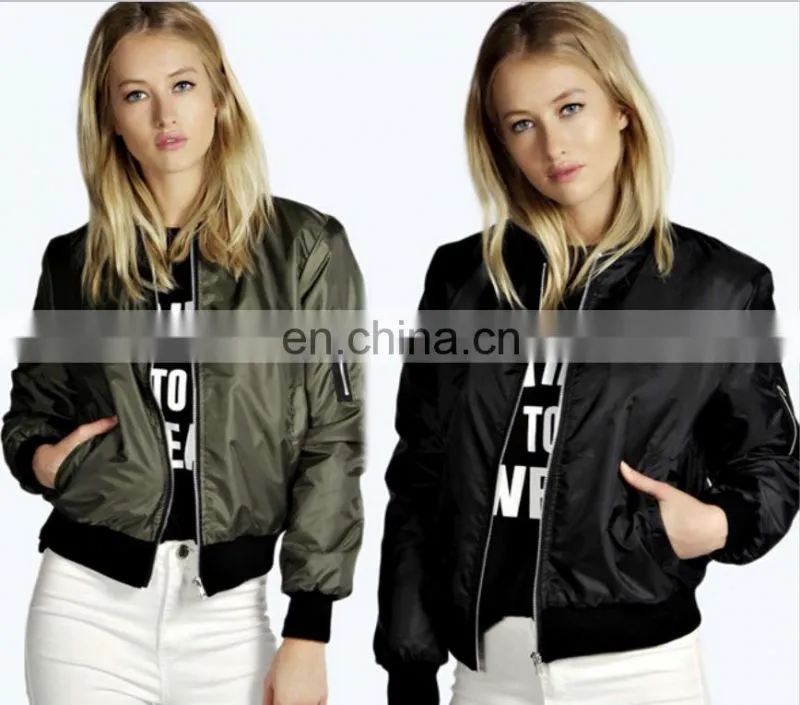 100% Polyester women cheap windbreaker bomber jacket zipper