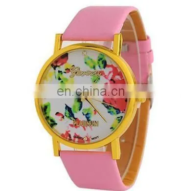 Women Quartz Watch Top Fashion Flower Female Clock Newly Design Simple Lady Dress PU Leather watch