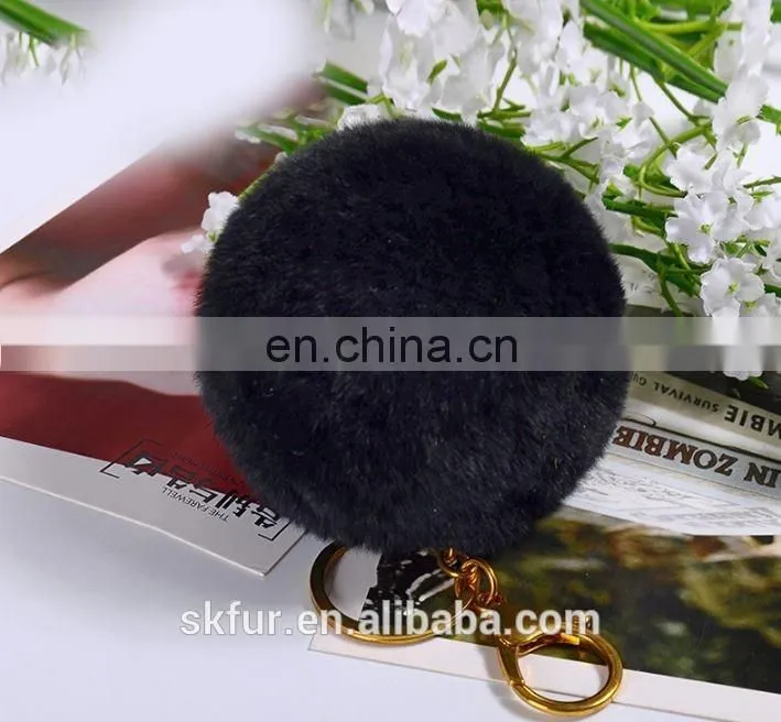 Factory wholesale high quality real rex rabbit fur pom pom keychain