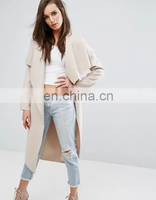 long style cream women loose dust coat with front open