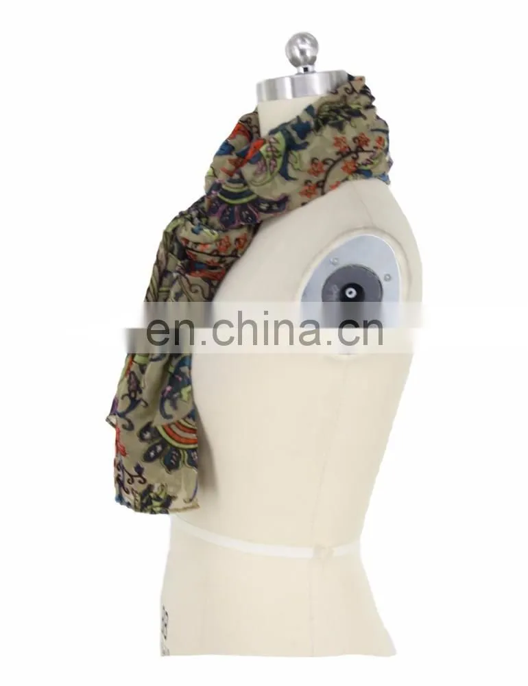 Floral Printed Burnout Women Velvet Scarf Guangzhou Factory