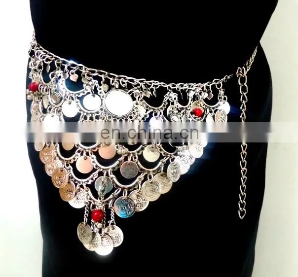 Trendy fashion silver metal waist belt-sexy belly dance hip belts-Wholesale indian handmade Gujarati Festival wear belt