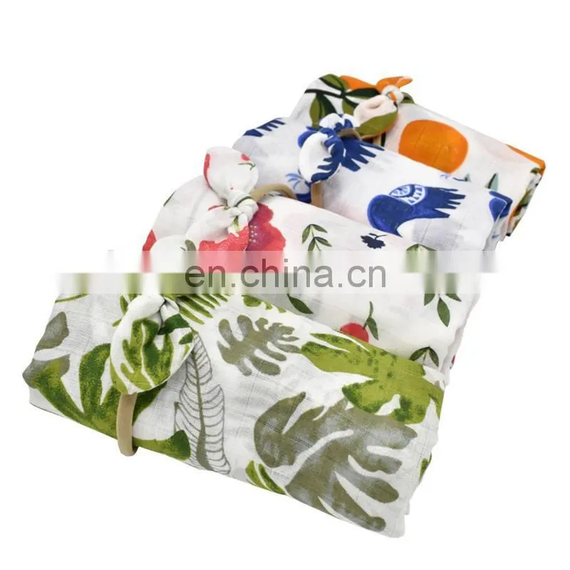 2Pcs Muslin Swaddle Blankets Headband Set Soft 100% Cotton Newborn Receiving Blankets Infant Swaddling Wrap Sleepsack