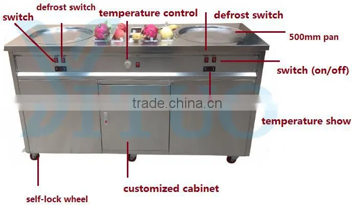Multi-function CE Certification Commercial Ice Pan Ice Cream Machine