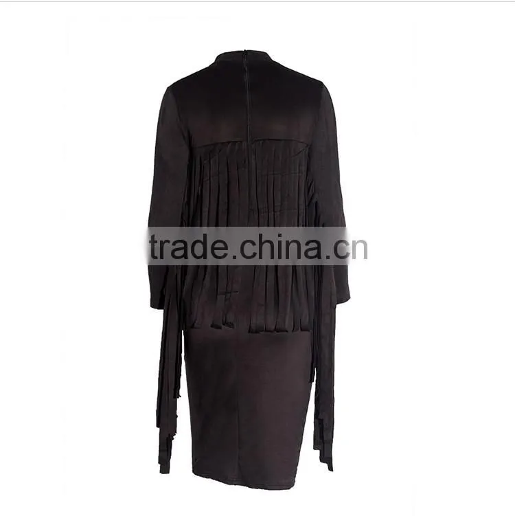 woman fashion dress personality tassel bandage dress long sleeve evening dress