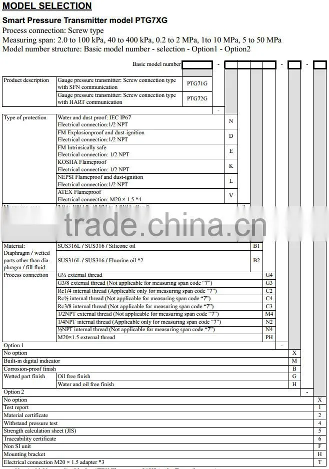 Azbil Smart Pressure Transmitter PTG72T Remote Seal with Ferrule Clamp Type