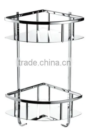 Stainless steel bath corner shelf, stainless steel corner shelf dual tier corner rack with hooks, 721-2