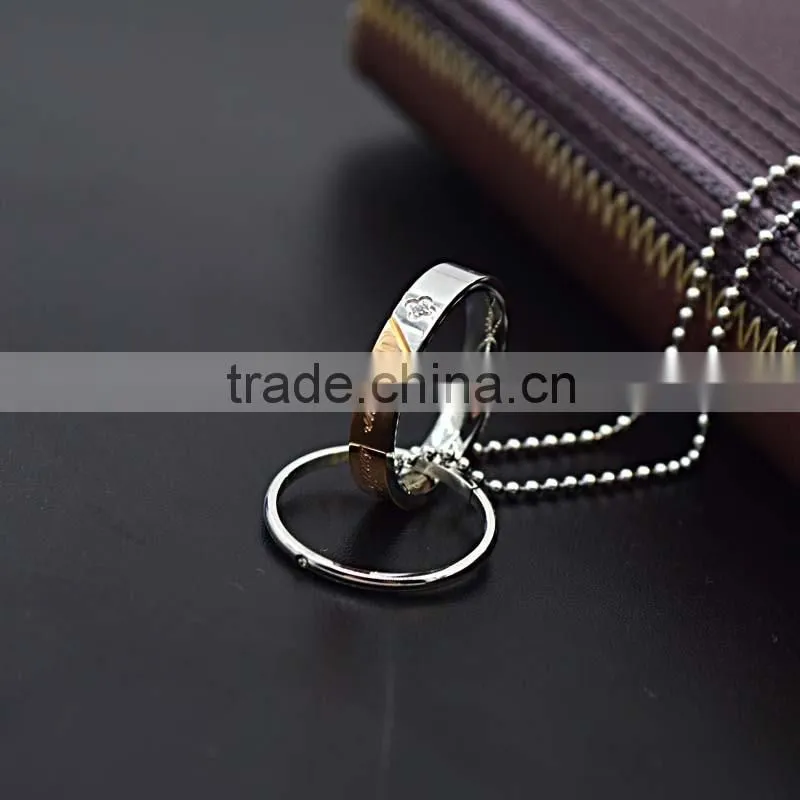 Fashion silver and gold plated stainless steel double rings jewelry pendant
