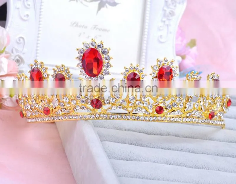 The new bride crown headdress red diamond white wedding jewelry