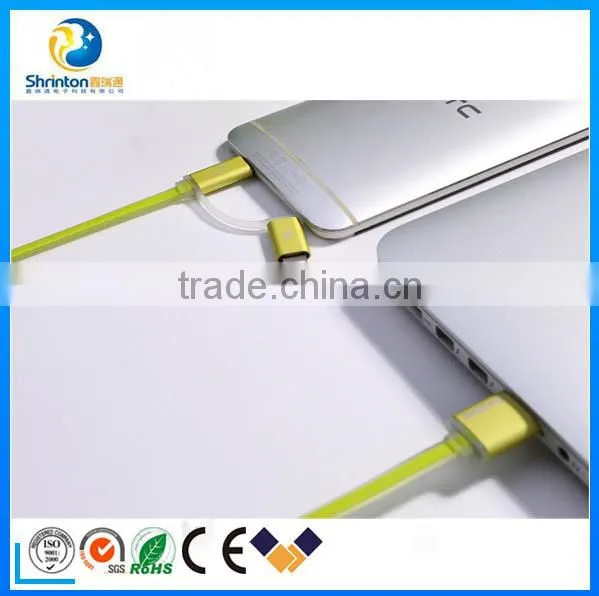 High quality Remax 2 in 1 usb cable with led light usb cable for iphone and android device