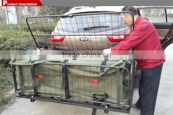 Hitch mount folding luggage carrier basket with waterproof luggage bag