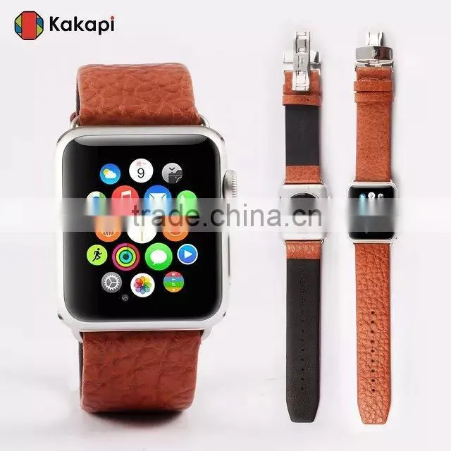 Kakapi Double Buckle Genuine Leather Watch Band Wrist Strap With Watchband Converter For 42MM Apple Watch MT-3914