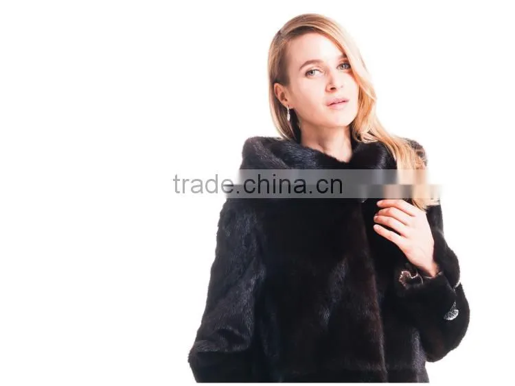 2015 Autumn And Winter Women Medium length Coat With Mink Fur Hat Overcoat