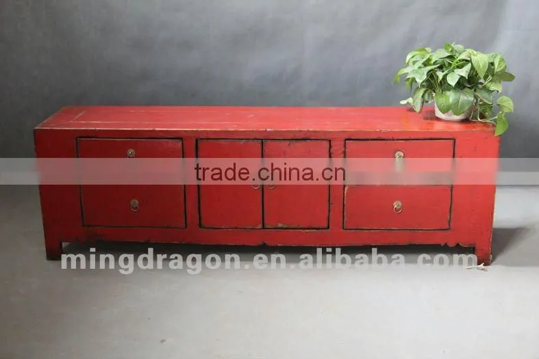 Chinese antique furniture pine wood Shanxi reproduction recycle wood red Two door four drawer TV cabinet