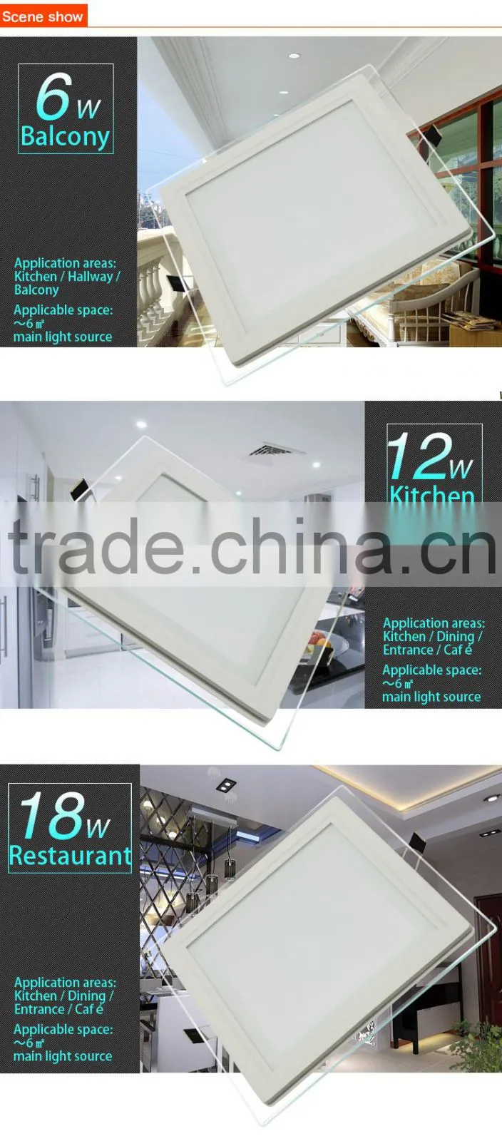 Brand new square glass panel light with high quality