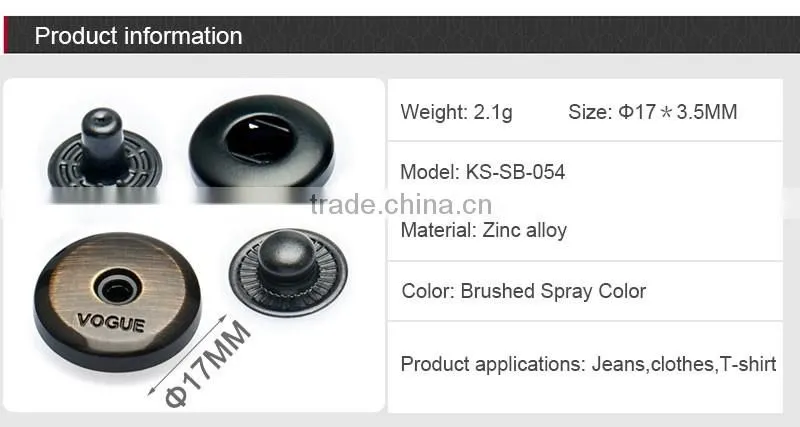 Brushed Filament Spray Color 4 parts Metal Coats Spring Snap Button