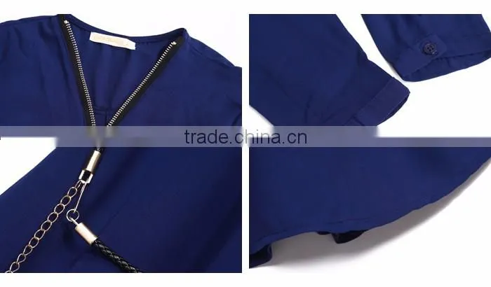 2016 Hot Sale Women Blue Chiffon Long Sleeve Top in China