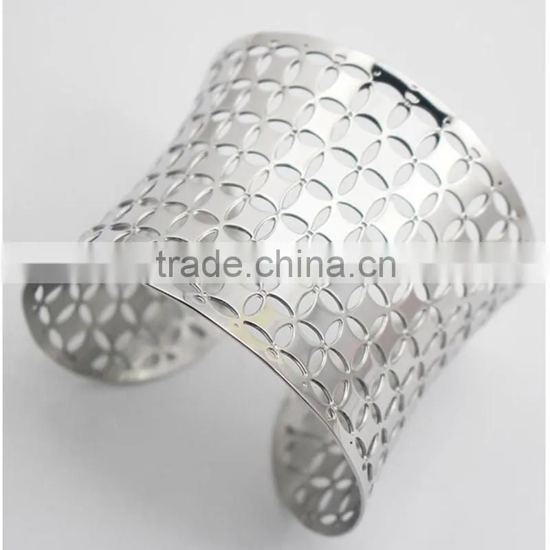 Polished Silver Hollow Geometric Adjustable Bangle Bracelet Stainless Steel Jewelry